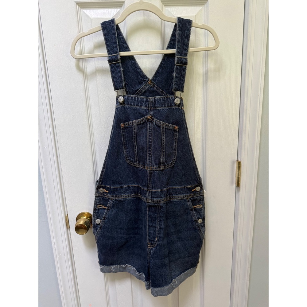 Old Navy Womens Denim Shortalls Medium Wash Raw Hem Bib Overalls Blue Size M